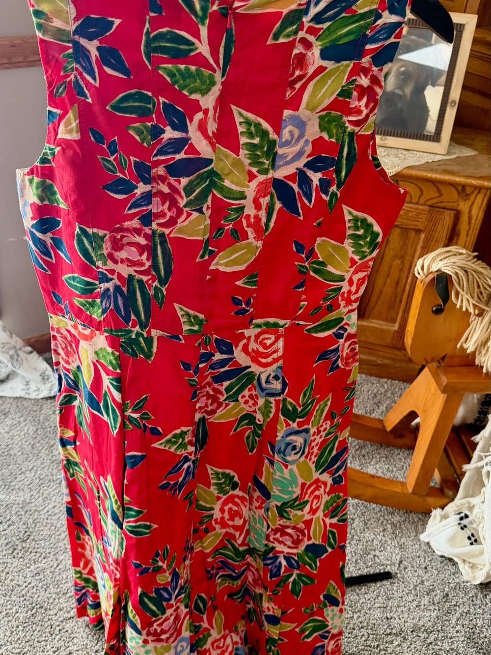 Monsoon Red Floral Midi Dress with Multicolor Blooms